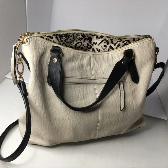 Jessica Simpson Shoulder Bag Crossbody Strap Black Cream & Snake Print Leather - Picture 3 of 8